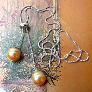 925 Genuine 13-14mm Cultured South Sea Pearl Lariat necklace.